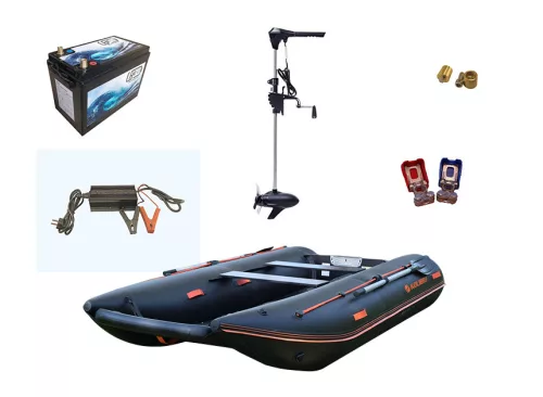 KOLIBRI KM-340CM KATAMARÁN CSÓNAK + HAIBO M-250 ELEKTROMOS CSÓNAKMOTOR + LIFEPO4 24V 120AH