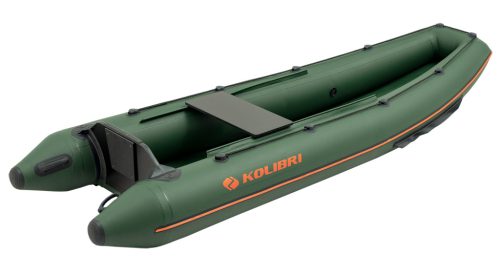 Weißes aufblasbares Kanu Kolibri KM-330C mit festem Buchboden