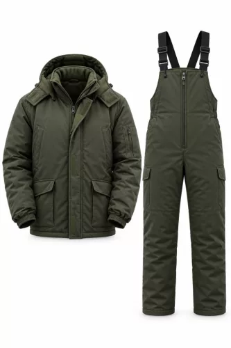 Khaki téli szett, dzseki +  vállpántos nadrág -25 ° C-ig 56-58 (XXL)
